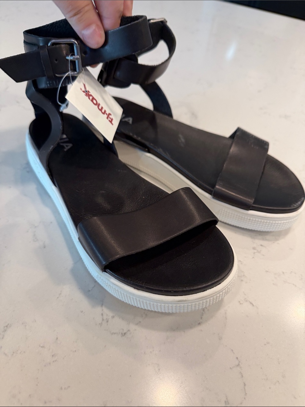 MIA Black Ankle-Strap Platform Sandals with White Sole